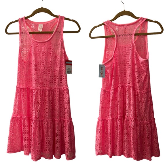 Cat & Jack Hot Pink Crochet Swim Cover Up Dress NWT - Picture 1 of 2